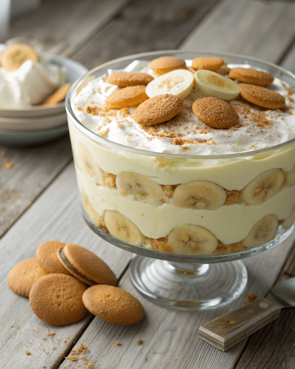 Banana pudding featured in a glass bowl