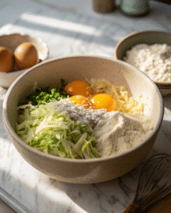Mixing okonomiyaki batter