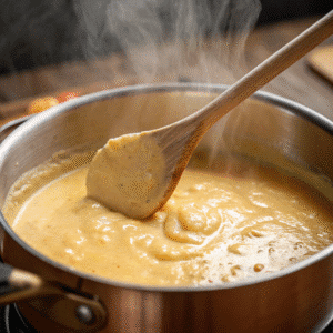 Cheese sauce for mac and cheese being stirred