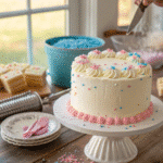 Gender Reveal Cake recipe on kitchen table
