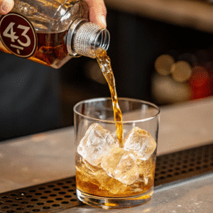 Pouring Licor 43 for Carajillo recipe
