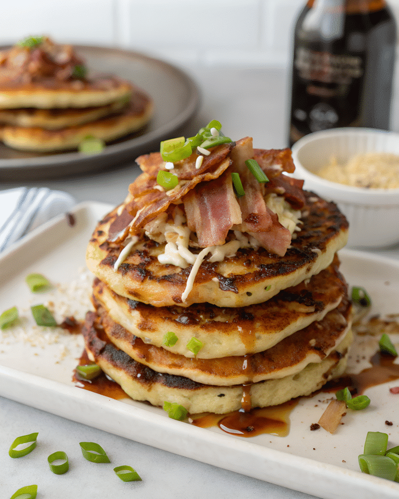 Cooking okonomiyaki pancake in skillet