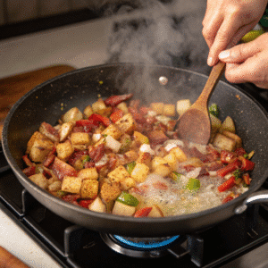 cooking breakfast burrito filling