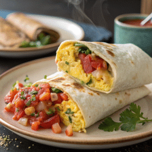 serving breakfast burrito