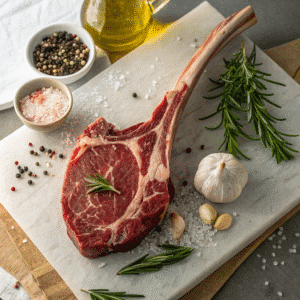 Tomahawk steak ingredients prep