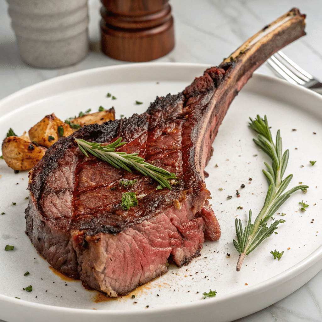 Sliced tomahawk steak platter