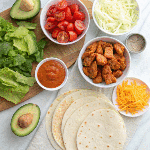 buffalo chicken wrap ingredients flat lay