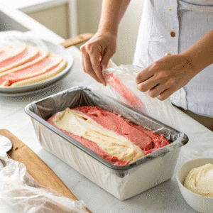 layering ice cream in loaf pan