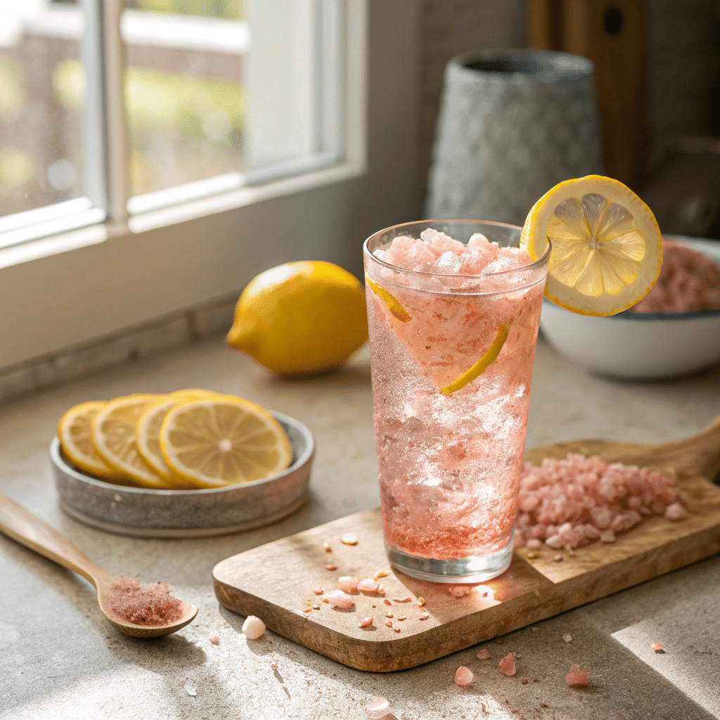 Pink salt recipe weight loss drink with Himalayan salt and lemon