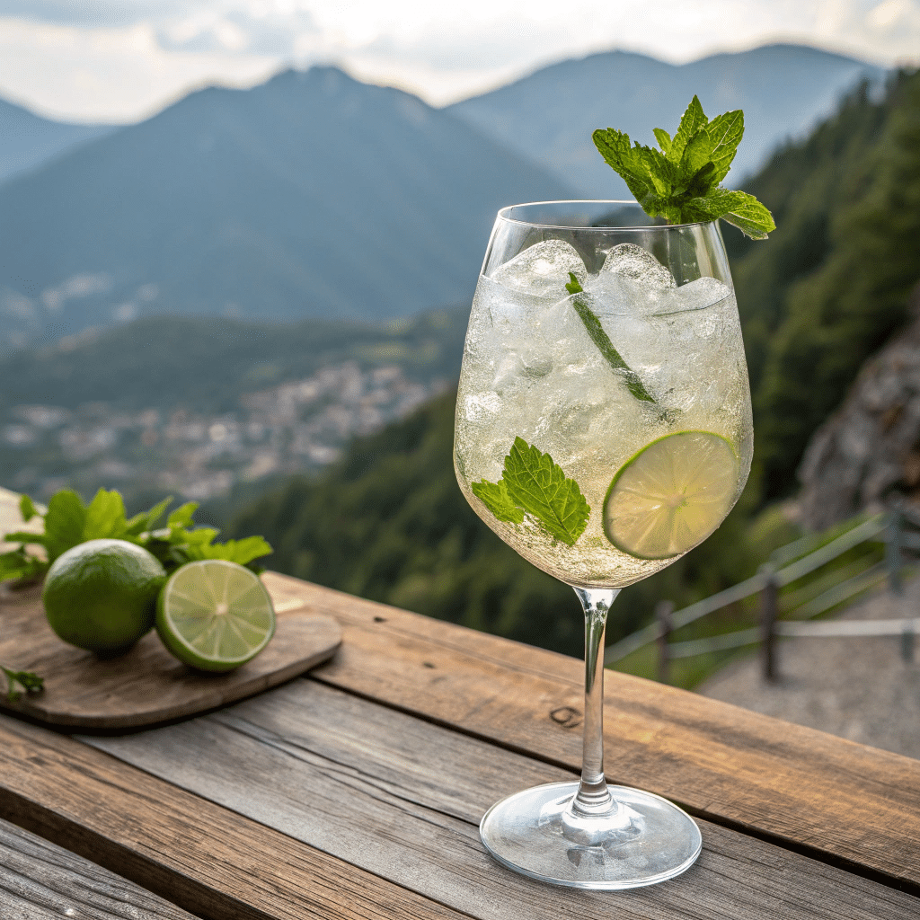 Hugo spritz cocktail recipe with elderflower liqueur and mint garnish