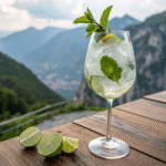 Hugo spritz cocktail recipe with elderflower liqueur and mint garnish