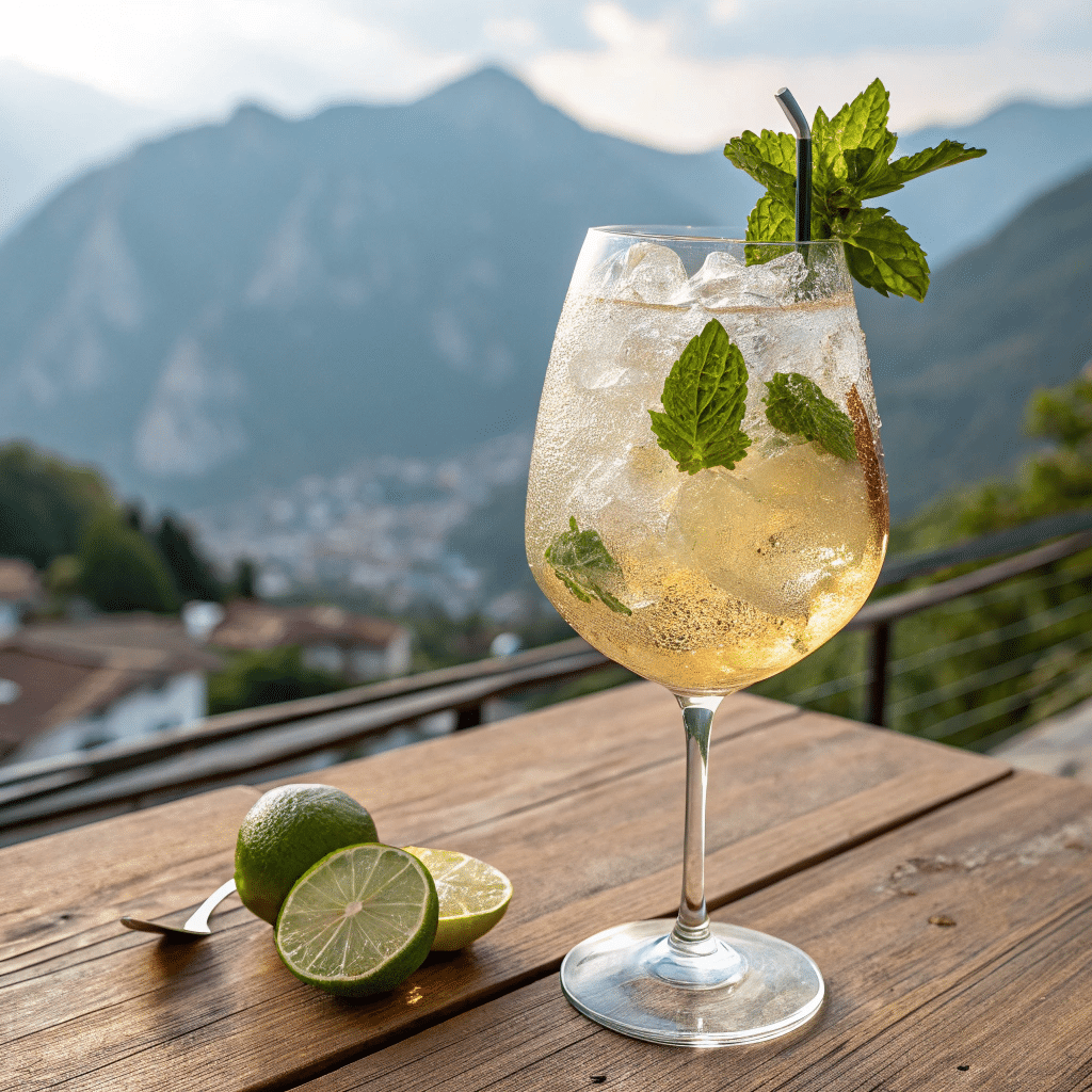 Hugo spritz cocktail recipe with elderflower liqueur and mint garnish