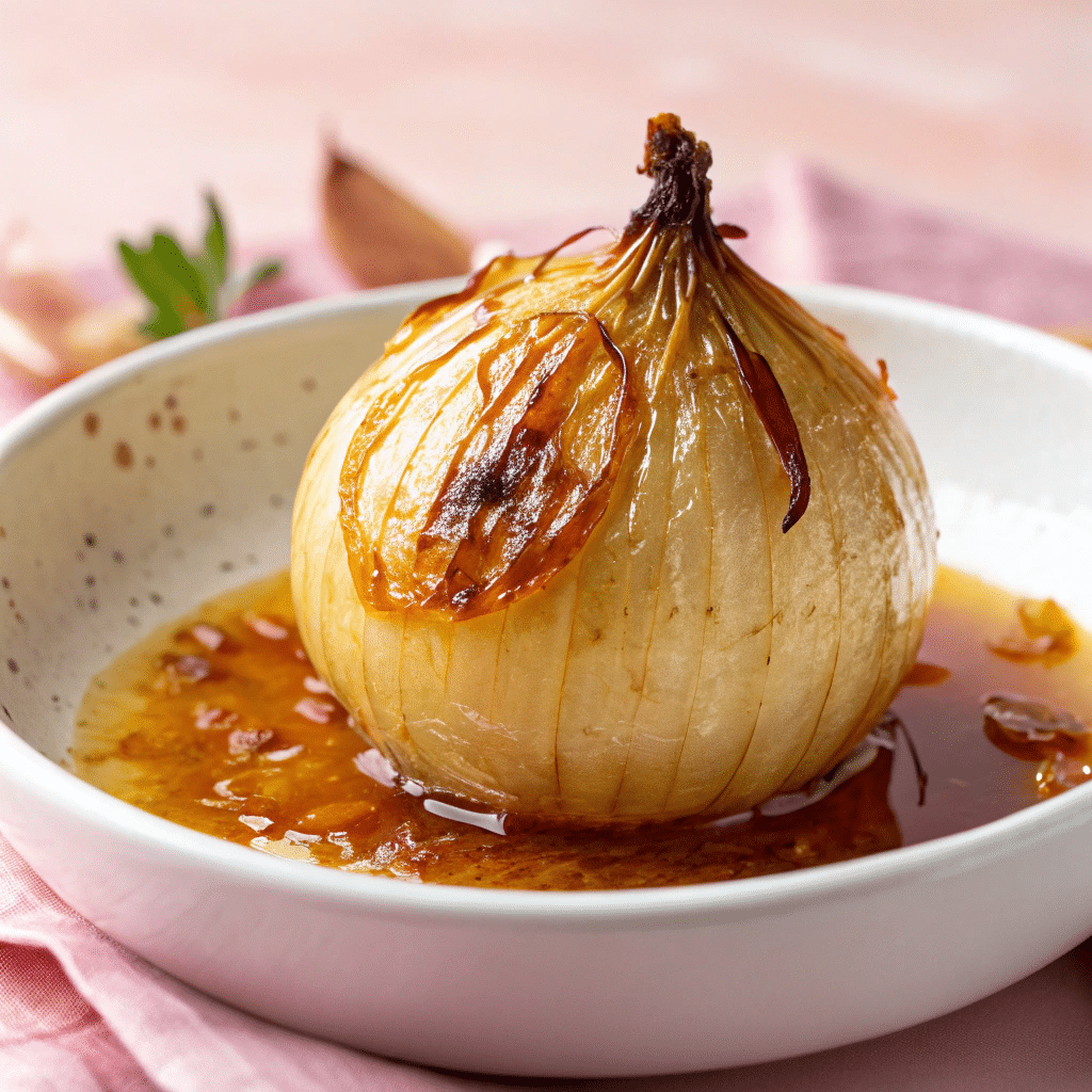 Onion boil in pot with rising steam