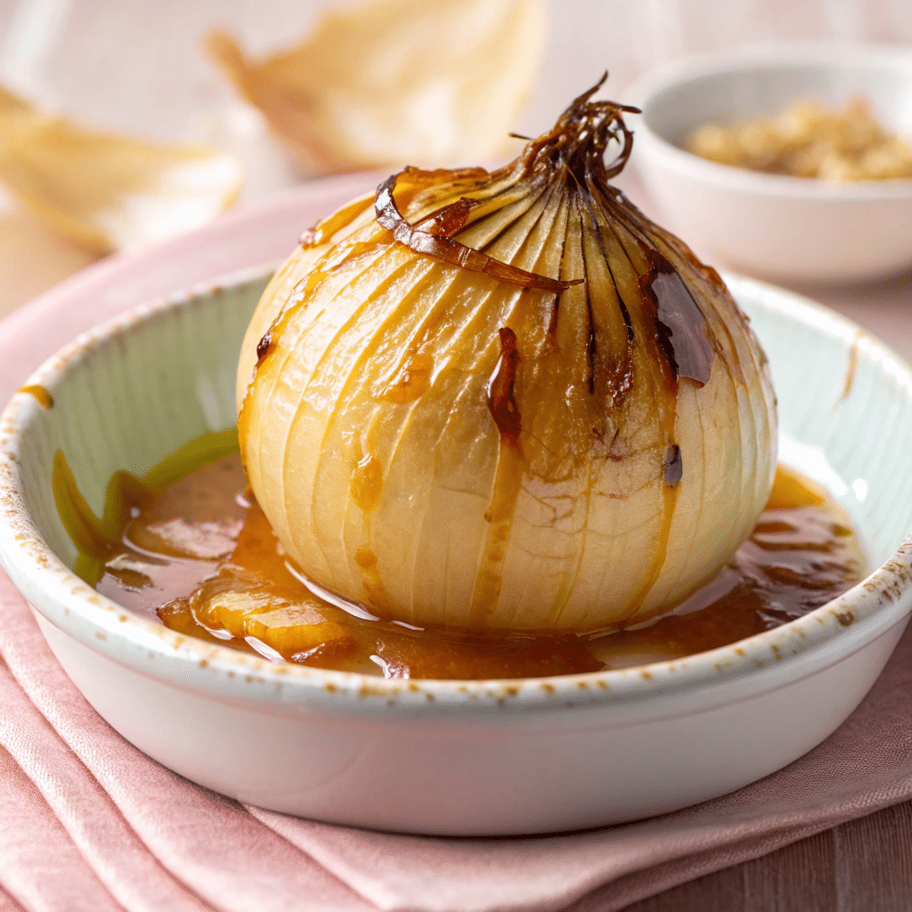 Onion boil in pot with rising steam