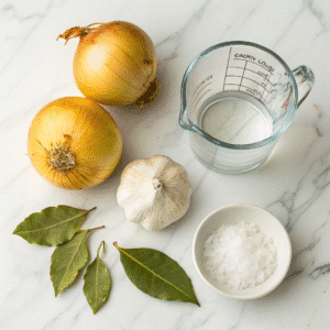 Onion boil ingredients prepared on table