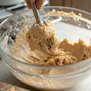 Mixing thin cookie dough to proper consistency for spreading