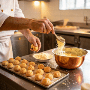 Making gougères for French appetizers recipe
