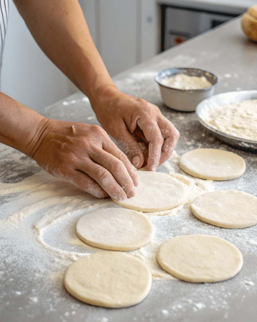Shaping gorditas dough into round discs cooking technique