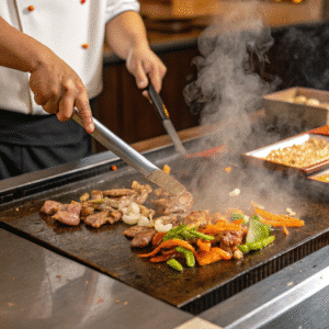Hibachi recipe cooking process showing proper searing technique