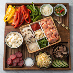 Complete hibachi recipe ingredients laid out for cooking