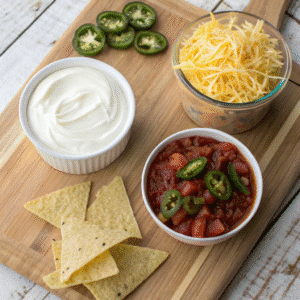 Boat dip recipe ingredients including sour cream taco seasoning Rotel