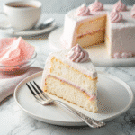 Fluffy cloud cake recipe slice on white plate