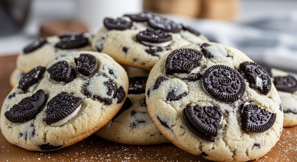 Cookies and cream cookies with chunks of chocolate sandwich cookies inside