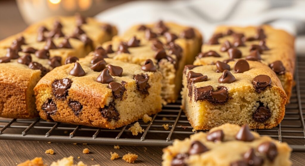 Homemade cake mix cookie bars with chocolate chips