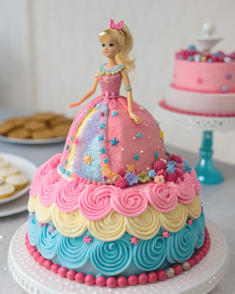 Colorful Barbie doll cake with vibrant decorations