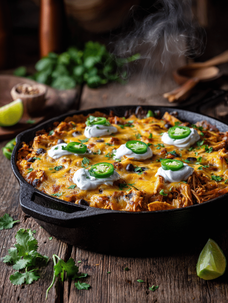 Cheesy Rotisserie Chicken Enchilada Skillet