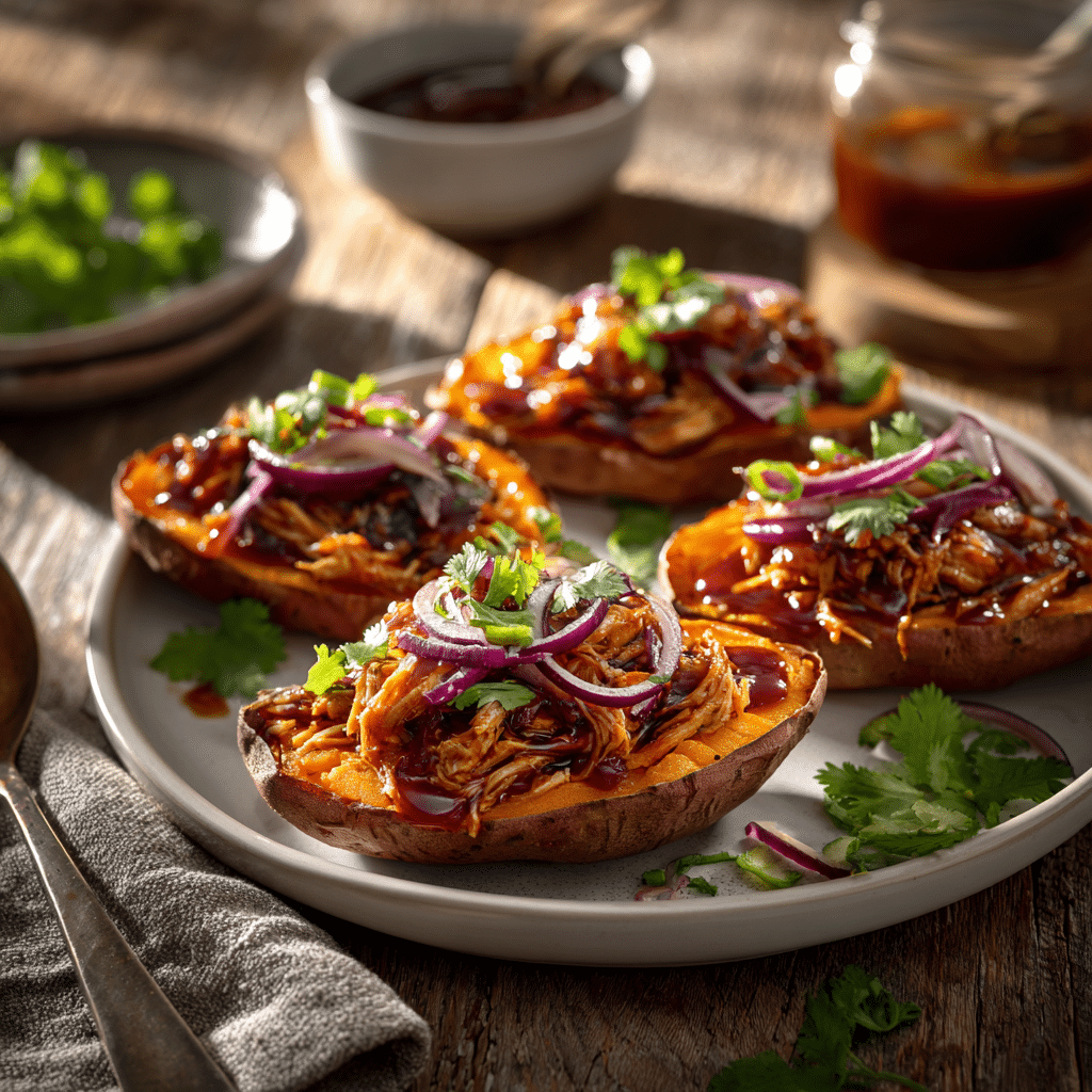 BBQ Chicken Stuffed Sweet Potatoes