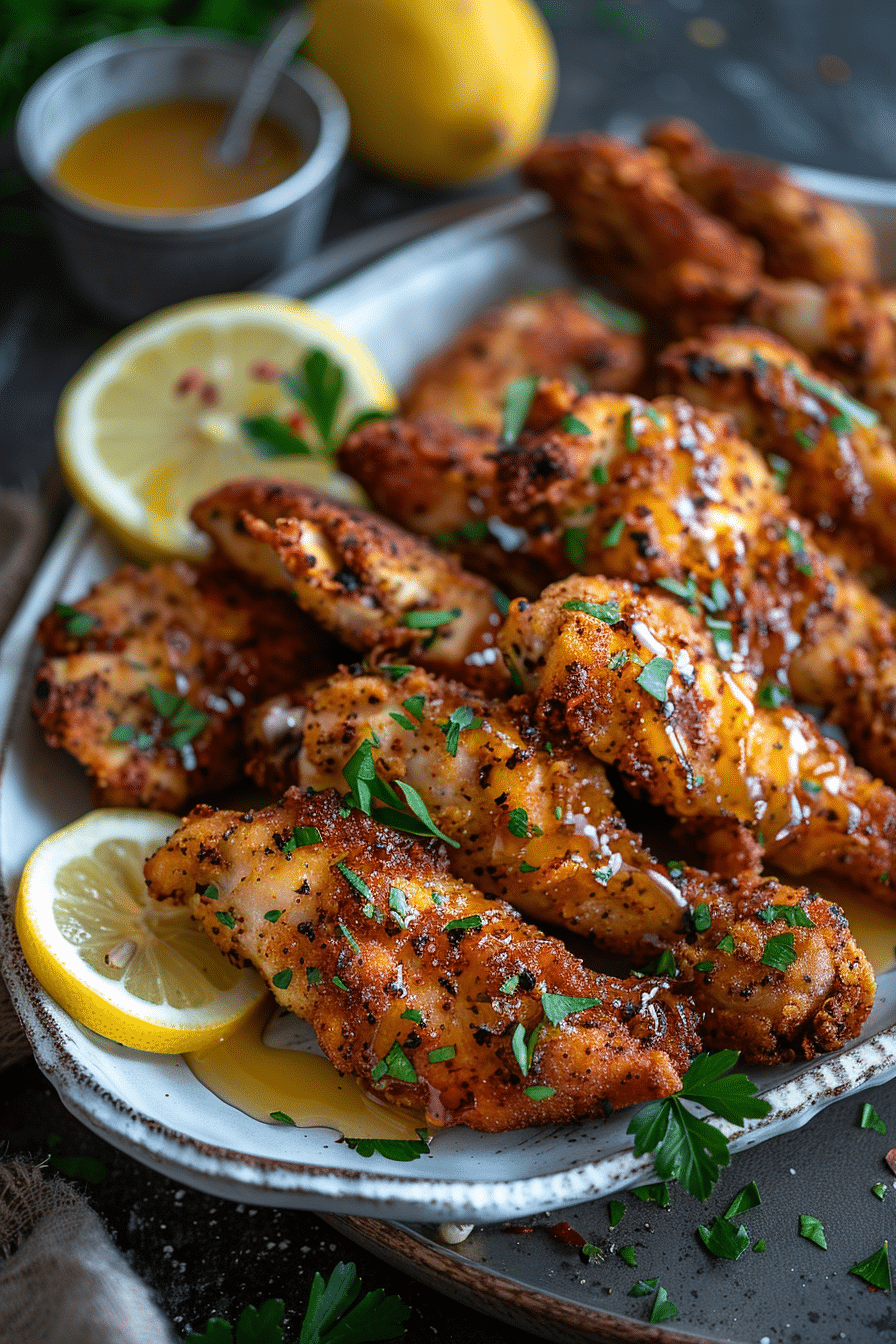 Crispy Lemon Pepper Chicken Tenders with Honey Butter Sauce
