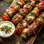 Chicken and Veggie Kebabs with Tzatziki