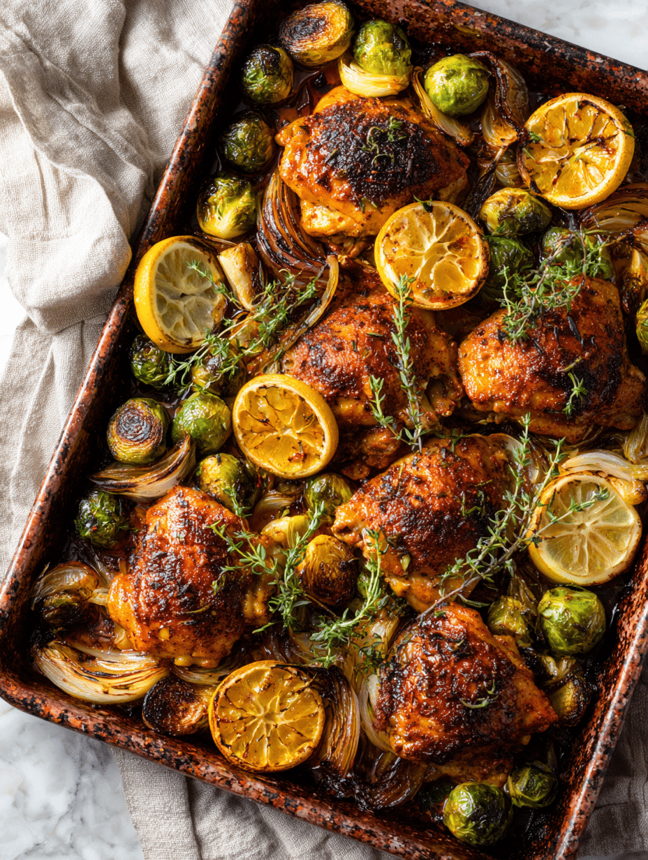 Paprika Roasted Chicken Thighs with Brussels Sprouts