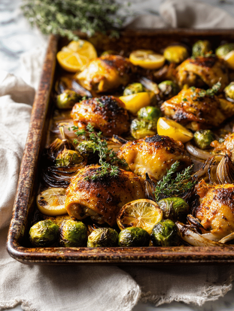 Paprika Roasted Chicken Thighs with Brussels Sprouts