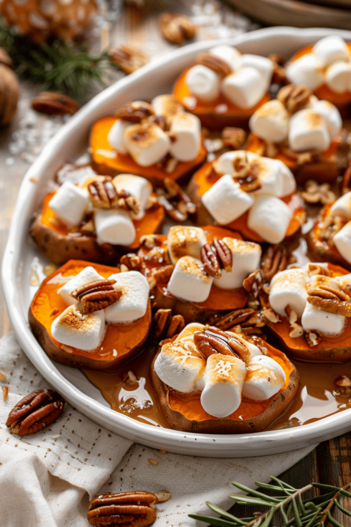 Sweet Potato Bites with Marshmallows and Pecans