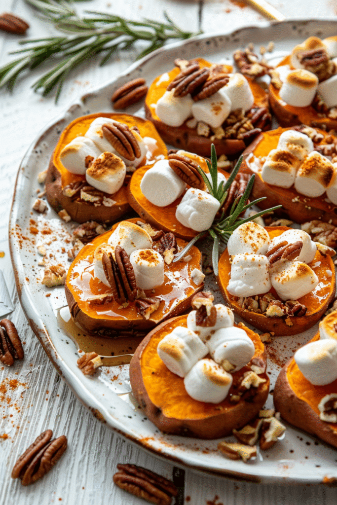 Sweet Potato Bites with Marshmallows and Pecans