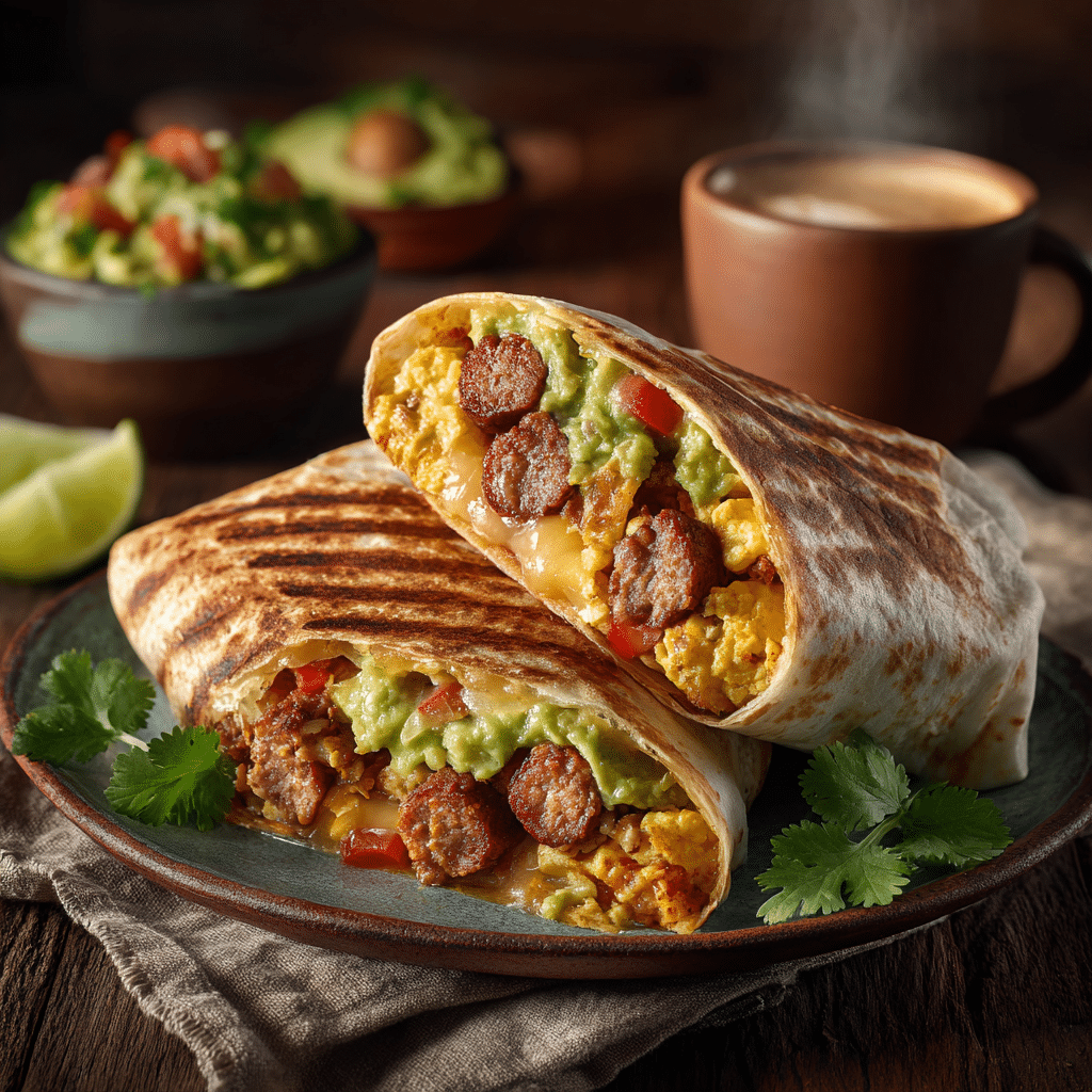 Breakfast Burritos with Spicy Sausage and Avocado Salsa