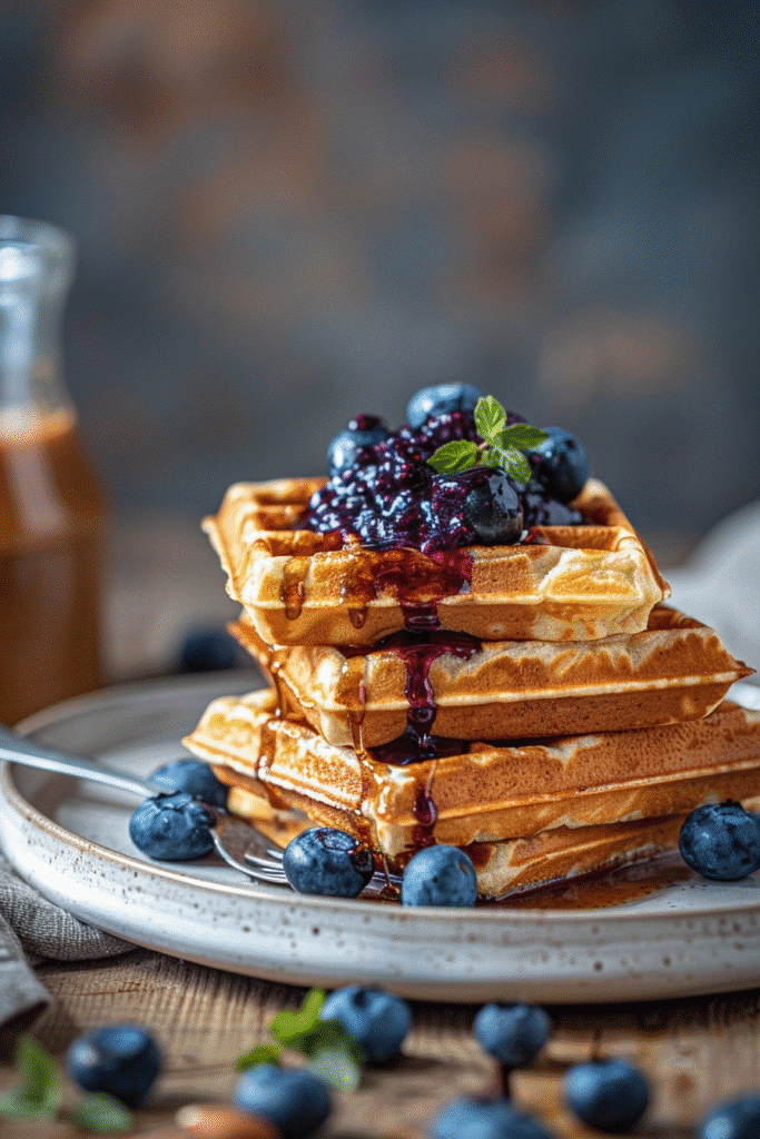 Vanilla Protein Waffles with Blueberry Chia Jam