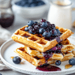 Vanilla Protein Waffles with Blueberry Chia Jam