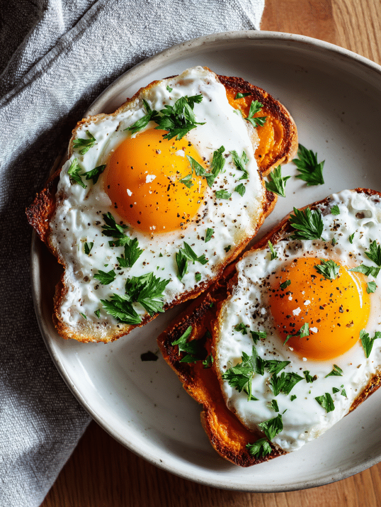 Sweet Potato Toast with Fried Eggs
