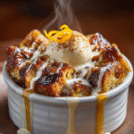Bread Pudding Served with Ice Cream