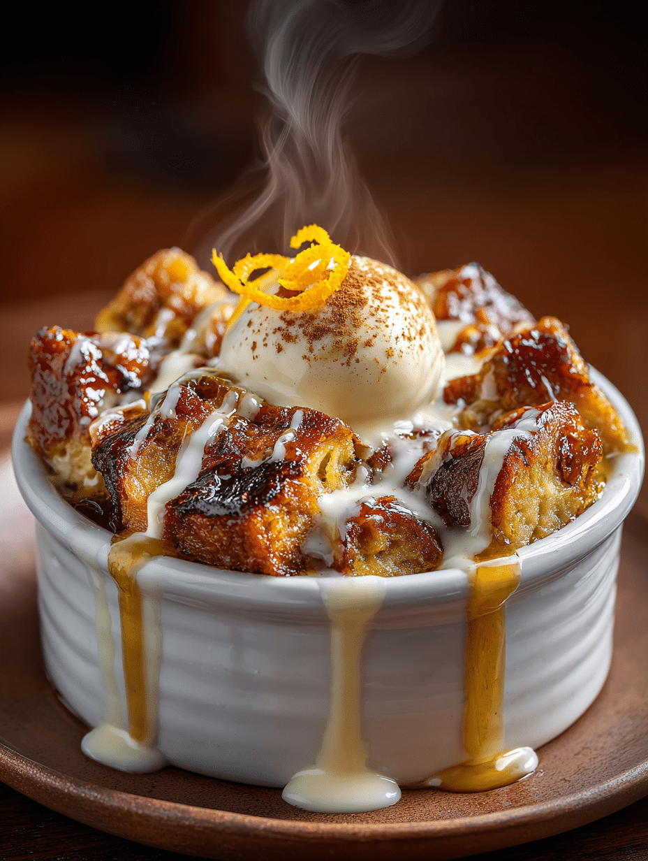 Bread Pudding Served with Ice Cream