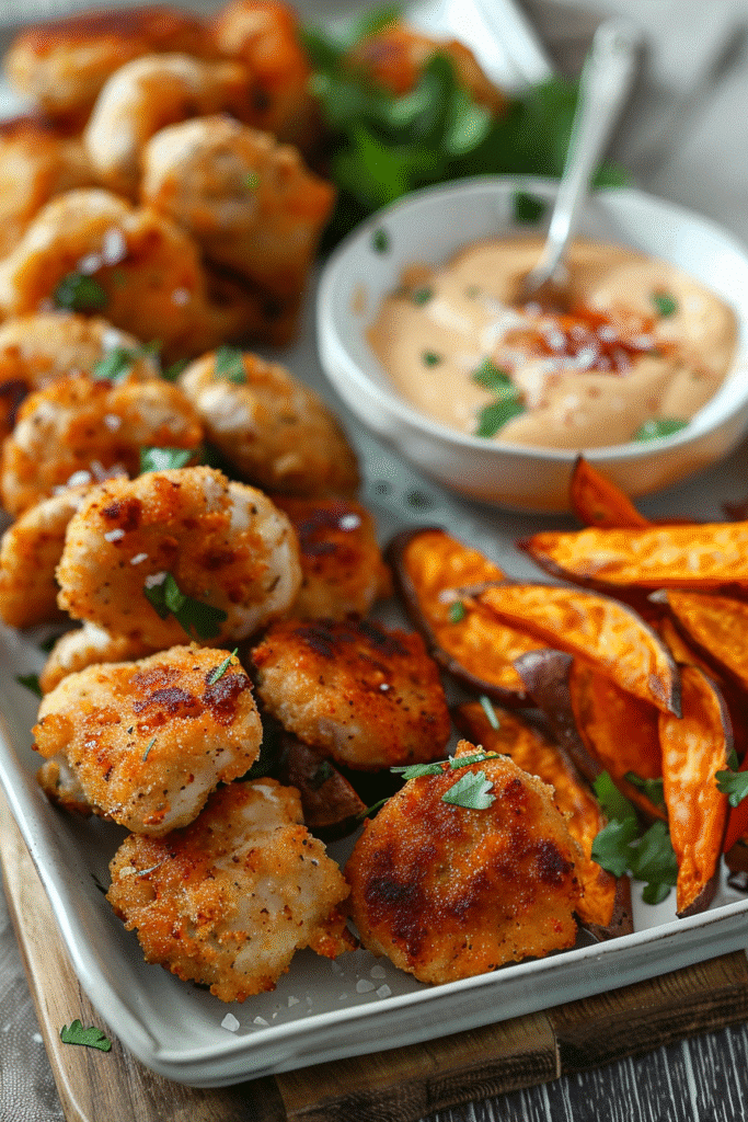 Crispy Chicken Nuggets and Sweet Potato Fries
