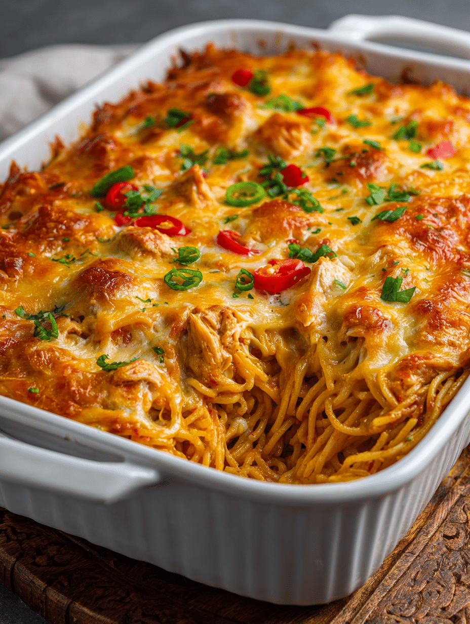 Spicy Southern Chicken Spaghetti Casserole