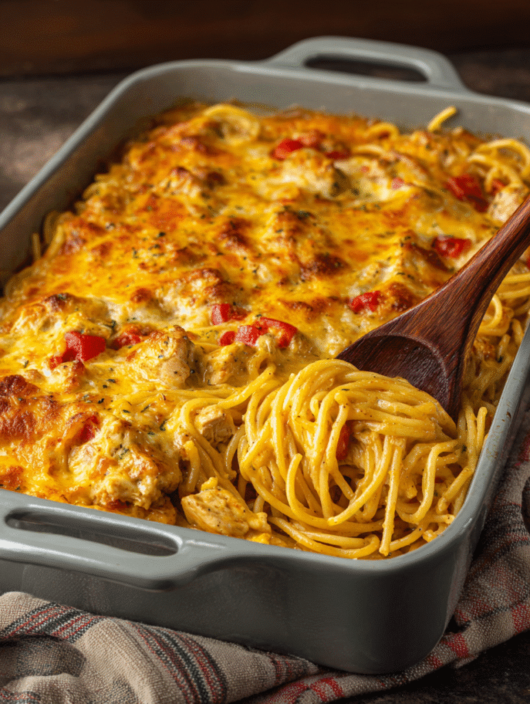 Spicy Southern Chicken Spaghetti Casserole