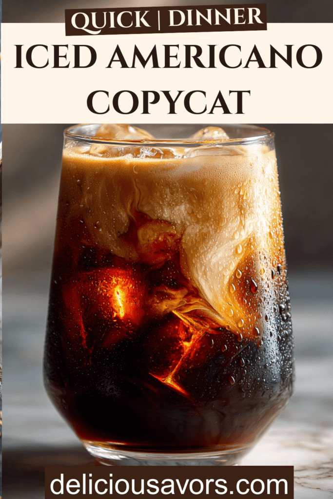 Chilled Iced Americano copycat in Gibraltar glass with creamy espresso crema layer, fresh condensation droplets, professional Starbucks drink photography for iced coffee recipes