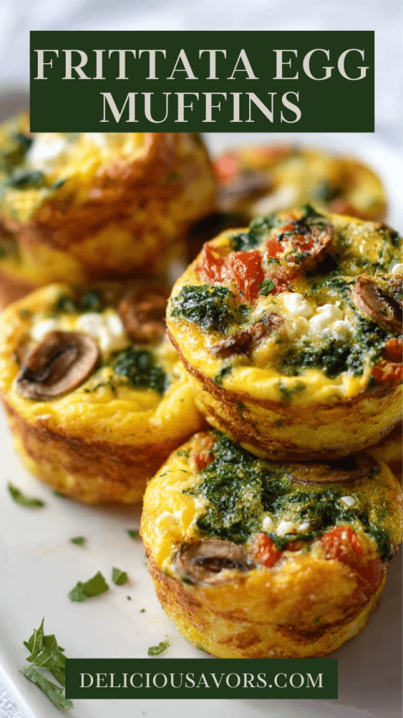 Healthy veggie frittata muffins with spinach, red bell peppers, tomatoes and feta cheese on slate board