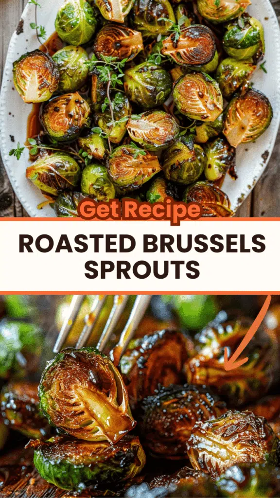 Roasted Brussels sprouts with balsamic vinegar and honey on a white plate, showing crispy golden-brown caramelized edges and glossy glaze
