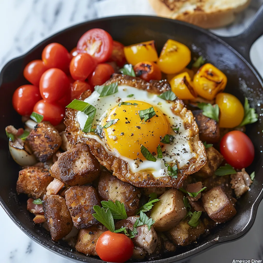 American Diner Breakfast Skillet with Chorizo and Hash Browns